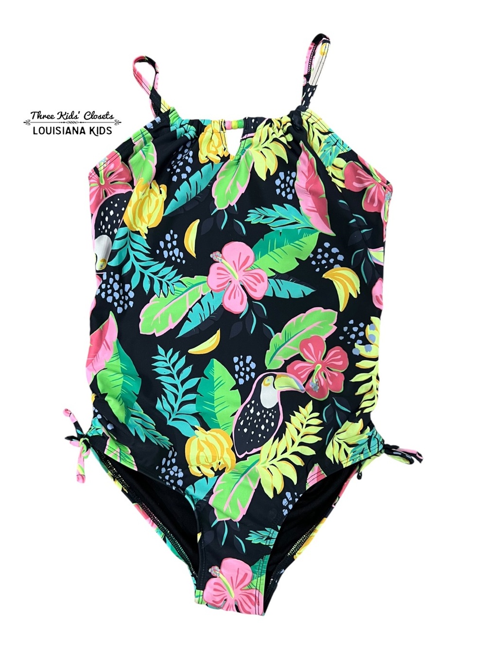 Old Navy L (10-12) Tropical Floral Toucan Print Swimsuit Bathing Suit